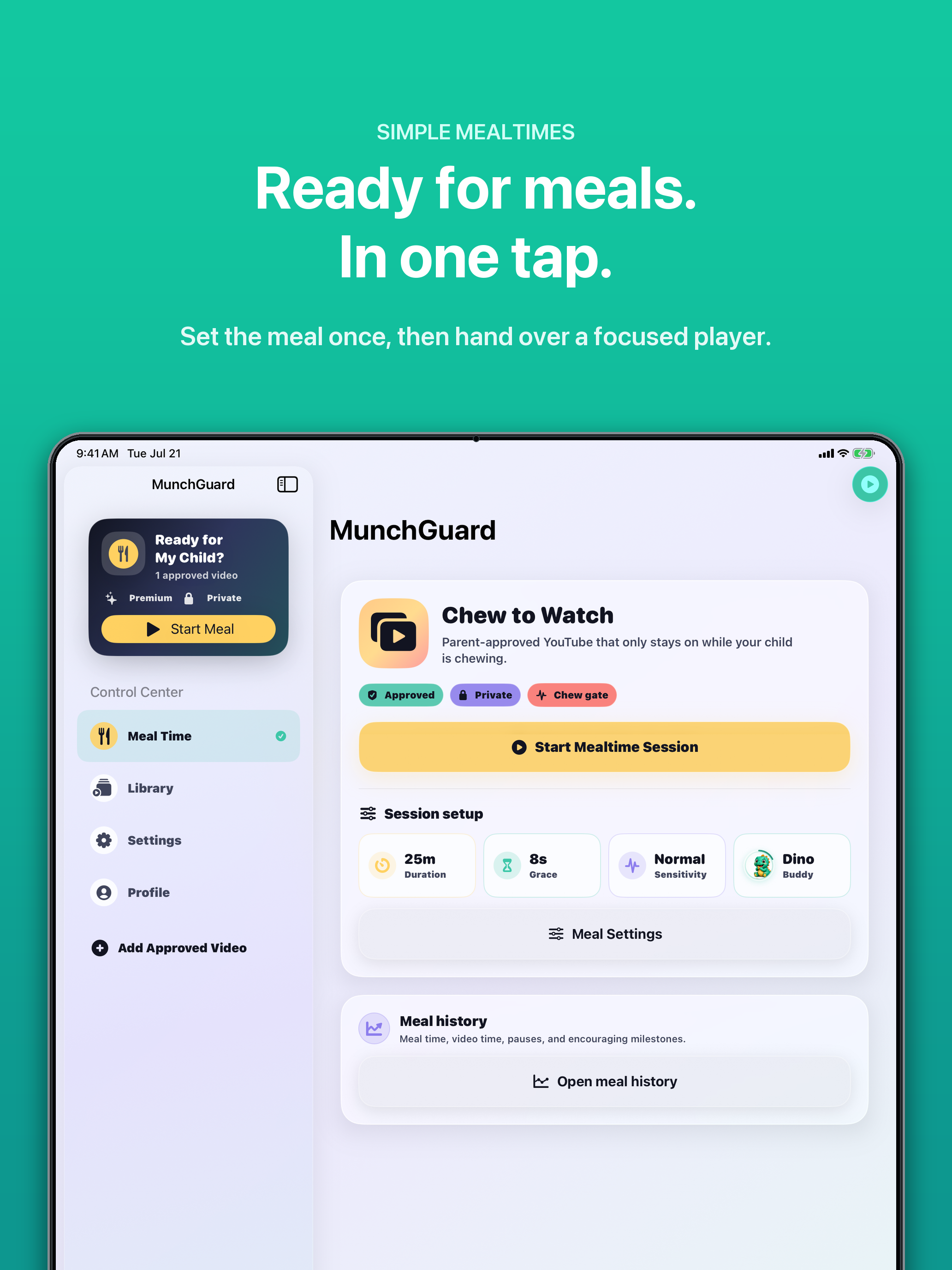 MunchGuard parent dashboard on iPad